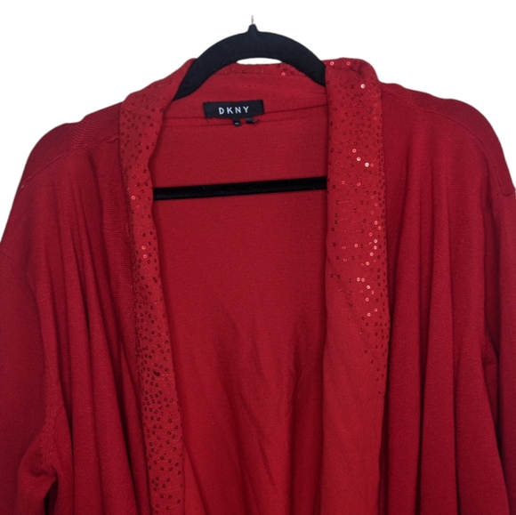 DKNY Red Waterfall Asymmetrical Cardigan with Sequins ❤️ - Picture 3 of 4